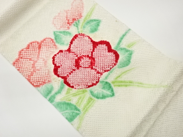 JAPANESE HIRAKI NAGOYA OBI / SHIBORI / FLORAL PLANTS